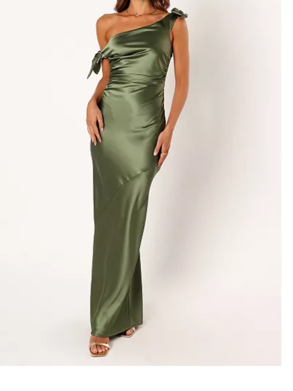 Petal & Pup Selma off Shoulder Satin Maxi Dress with Bow Detail